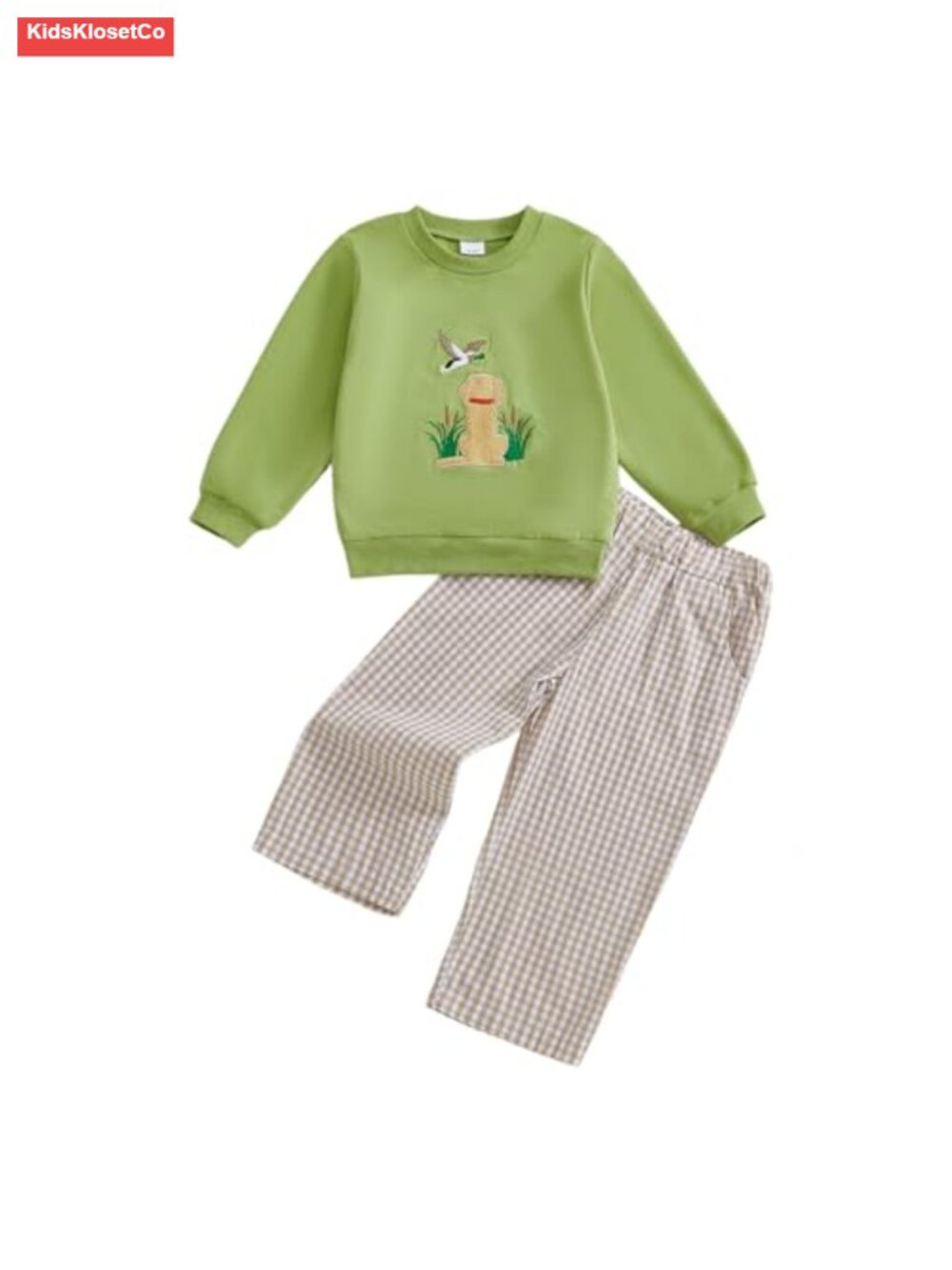 Toddler Boy Embroidery Crewneck Sweatshirt & Plaid Pants Set